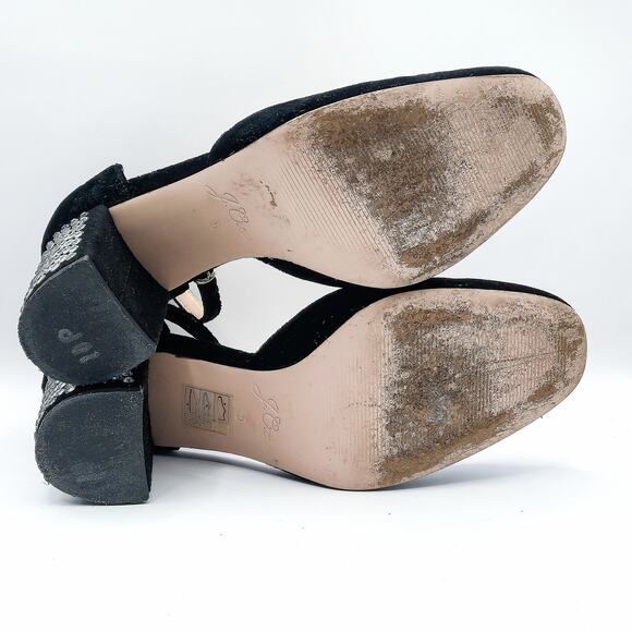 J.Crew Velvet Rhinestone Block Heel Ankle Strap Heels Black Size 5 Evening Chic - Picture 8 of 10